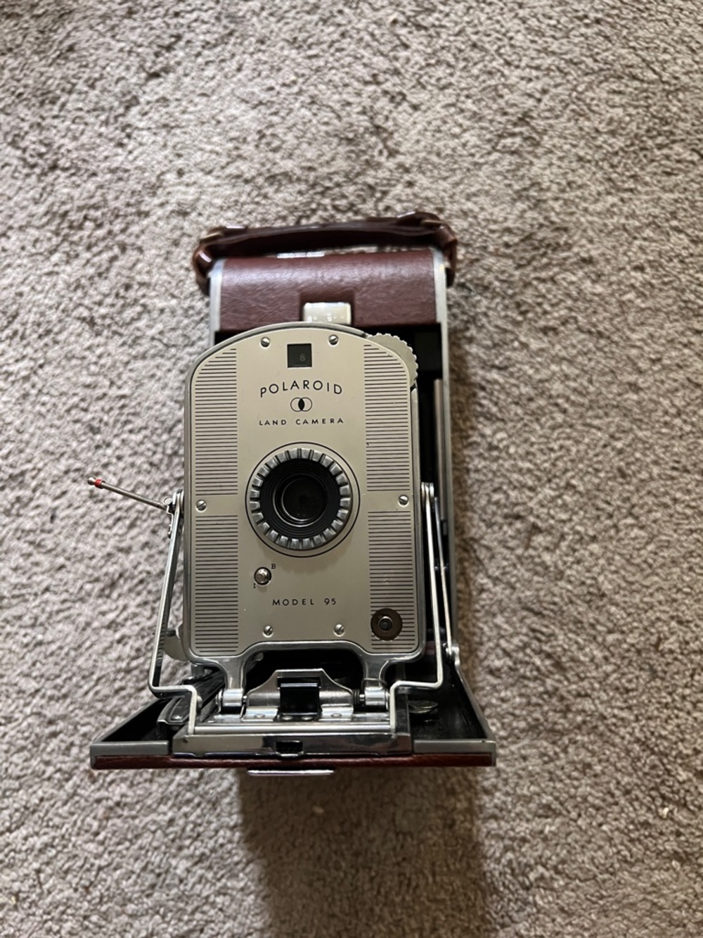 Polaroid Land Camera Model 95 in Silver and Brown Leather